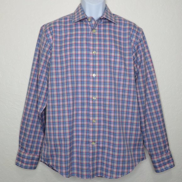 Egara Other - Egara* Men's Long Sleeve Button Down Curved Hem‎ Plaid Dress Shirt ~ Size Large